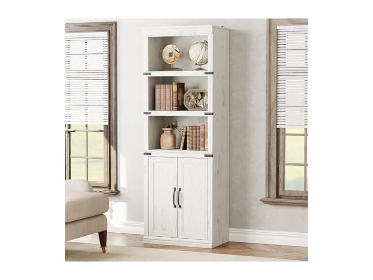 5 Tier Bookcase with Cabinet, White - Image 1