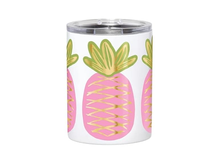 Stainless Steel Insulated Drink Tumbler with Slider Lid, 12-Ounce, Pink Pineapple - Image 1
