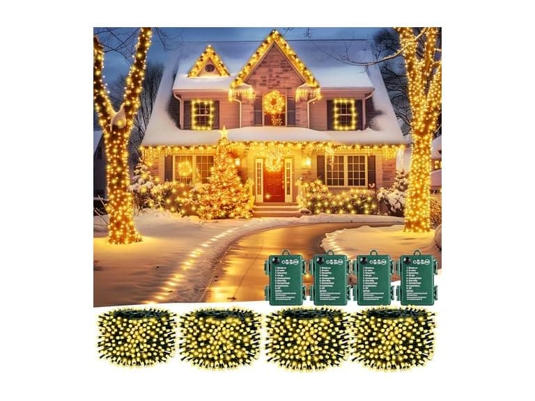 Brightown Christmas Lights Battery Operated, 4 Pack 66 FT - Image 1