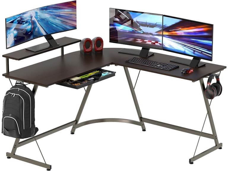 SHW L-Shaped Corner Desk w/Monitor Stand and Drawer - Image 1