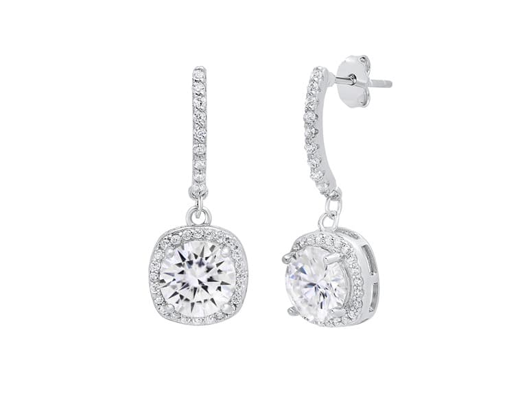 Moissanite Halo Drop Huggie Earrings - Image 1