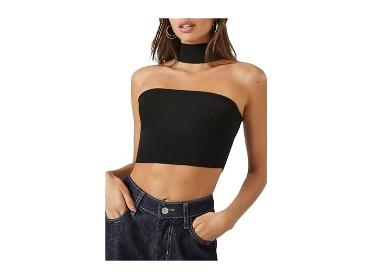 Forever 21 (XS) Sweater-Knit Choker Crop Top - Image 1