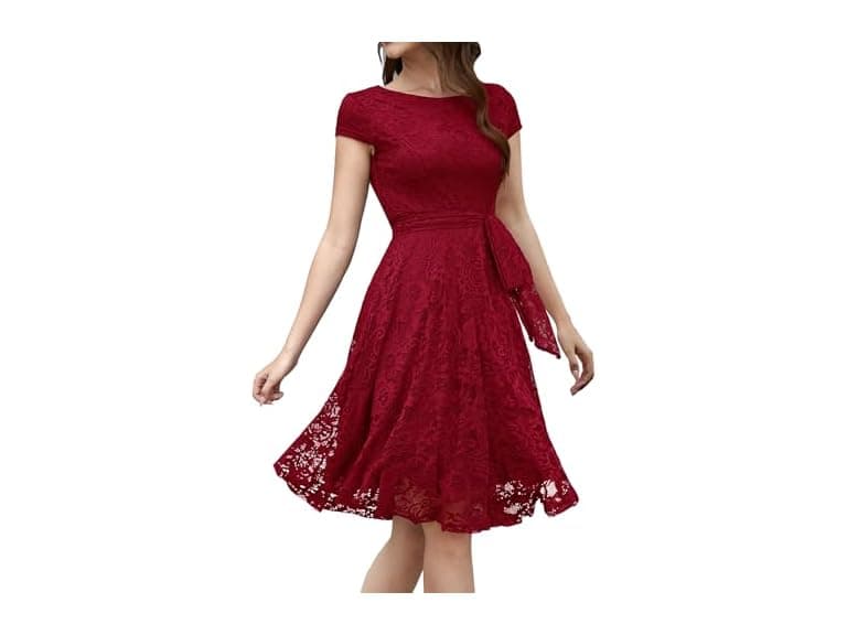 Muadress Women (M) Lace Cocktail Cap Sleeve Dress - Image 1