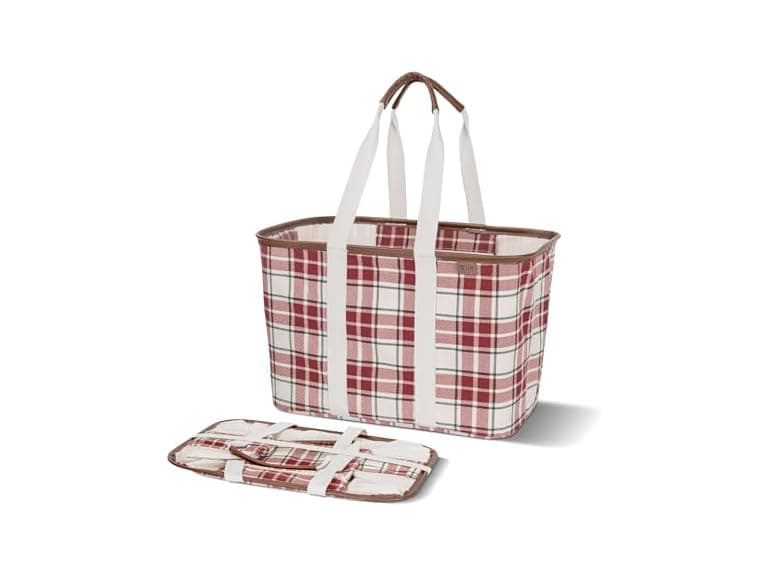 CleverMade Collapsible LUXE Tote, 30L Foldable- Tartan - Image 1