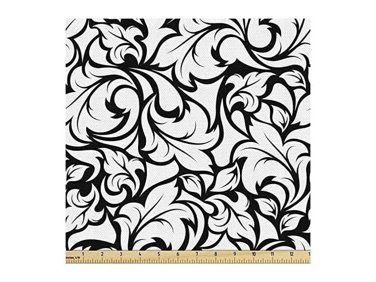 Ambesonne Floral Fabric by The Yard, Monochrome - Image 1