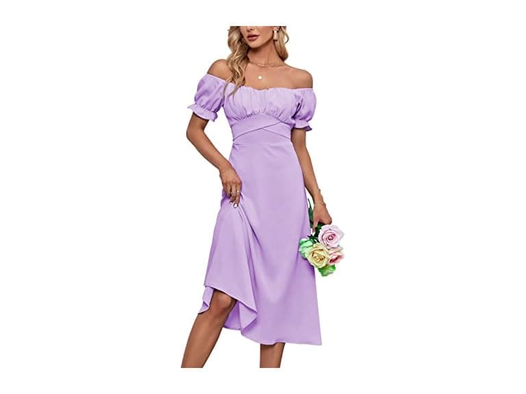 Lyaner Women (L) Off Shoulder Wrap Ruffle Dress - Image 1