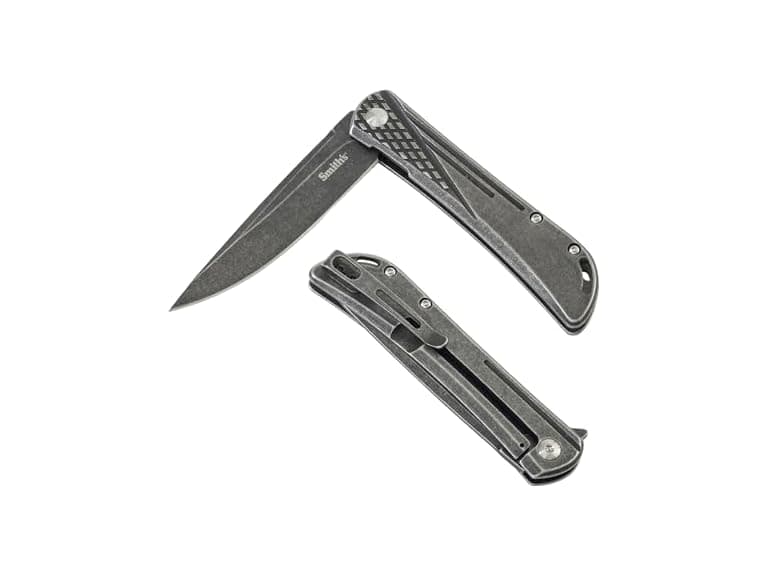 SMITH’S 3-Inch Folding Knife, Black Stonewash Finish - Image 1