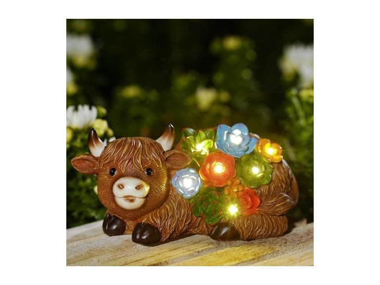 Highland Cow Solar LED Garden Statue 2pk - Image 1