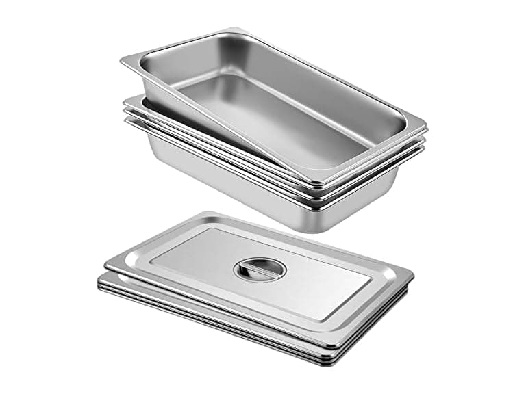 VEVOR 4 Pack Steam Table Pans 20.9 x 12.8 x 3.9 Inch Deep Steam Table - Image 1