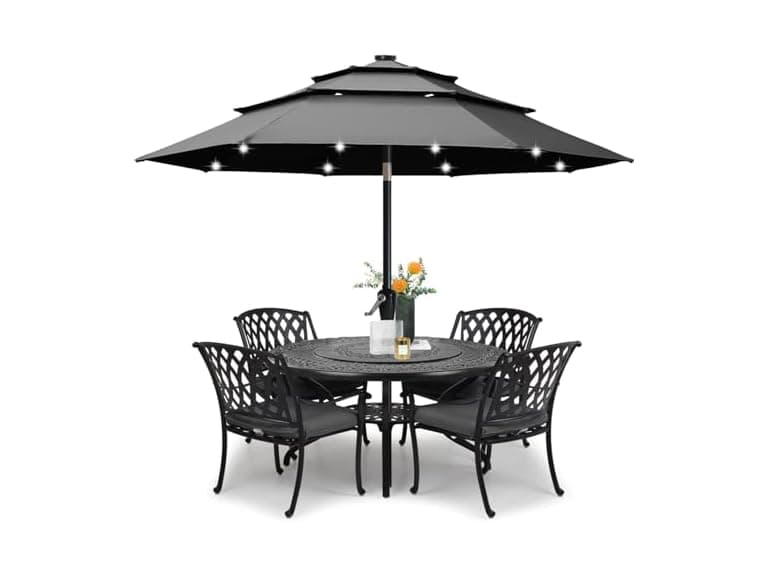 ABCCANOPY Solar Led Patio Umbrellas 3-Tiers 11FT (Dark Gray) - Image 1