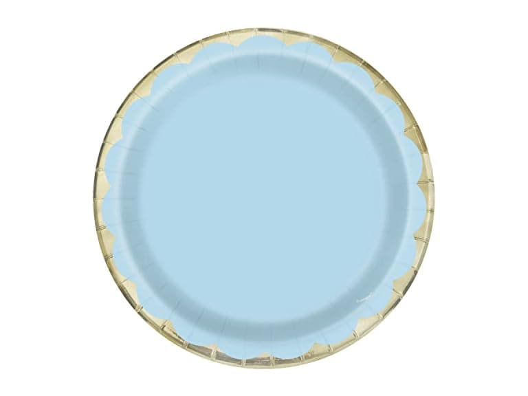 Unique Pastel Blue Scalloped Foil Paper Dinner Plates - Image 1