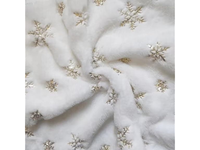 YYCRAFT 1 Yard Faux Fur Fabric with Sequin Snowflake - Image 1