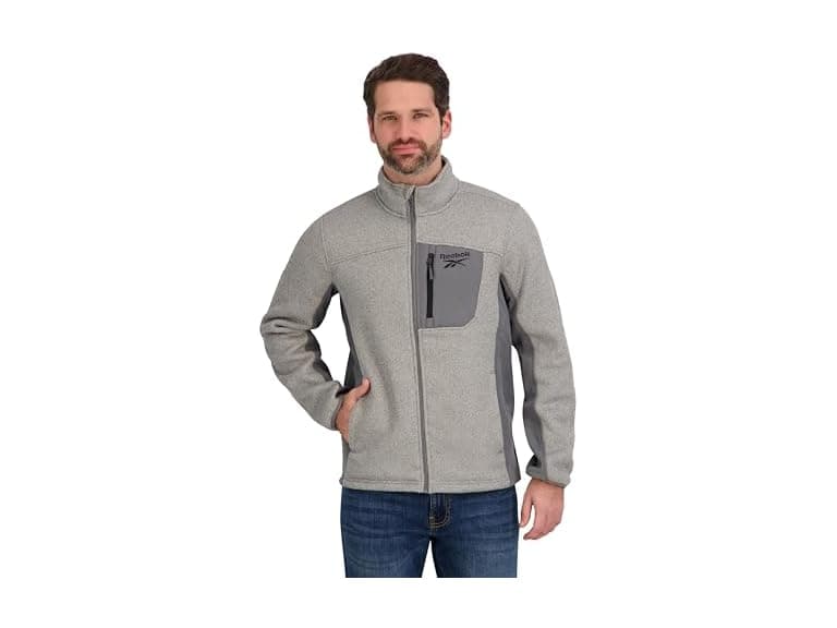 Reebok Men Mock Neck Zip-up Textured Fleece Jacket - Image 1