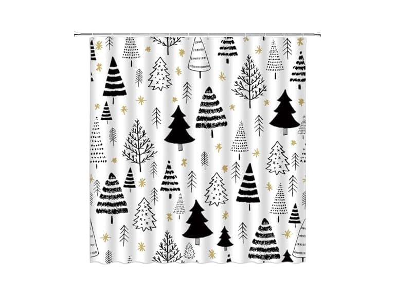 GCTNBJL Christmas Shower Curtain Black White - Image 1