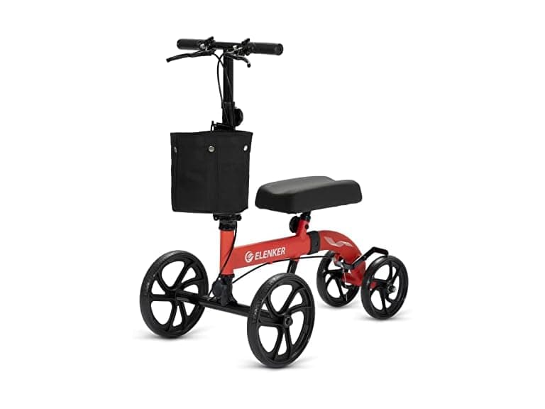ELENKER Best Value Knee Walker with 10" Front Wheels Steerable Medical Scooter Crutch Alternative with Dual Braking System Red (Open Box) - Image 1