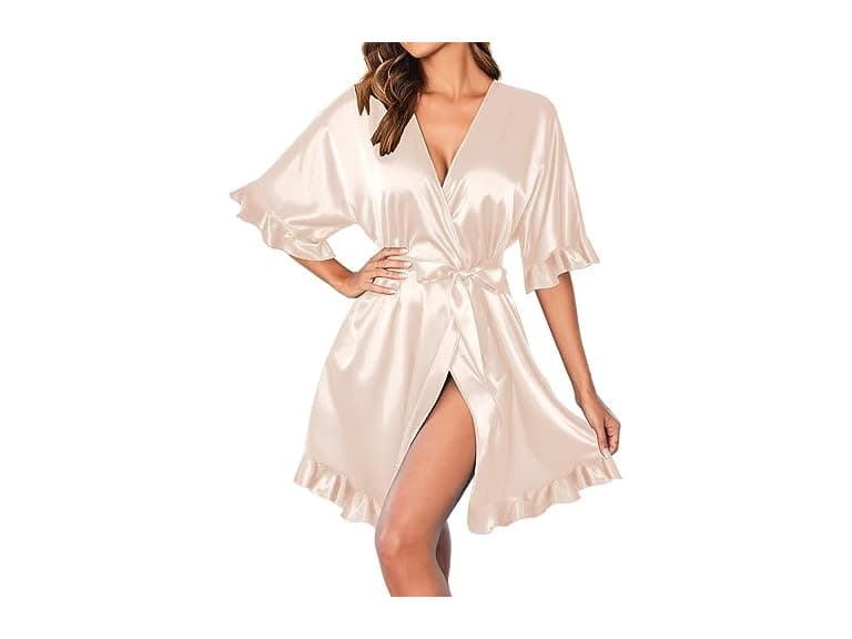 Ekouaer Women (XL) Silk Robe Short Satin Sleepwear - Image 1