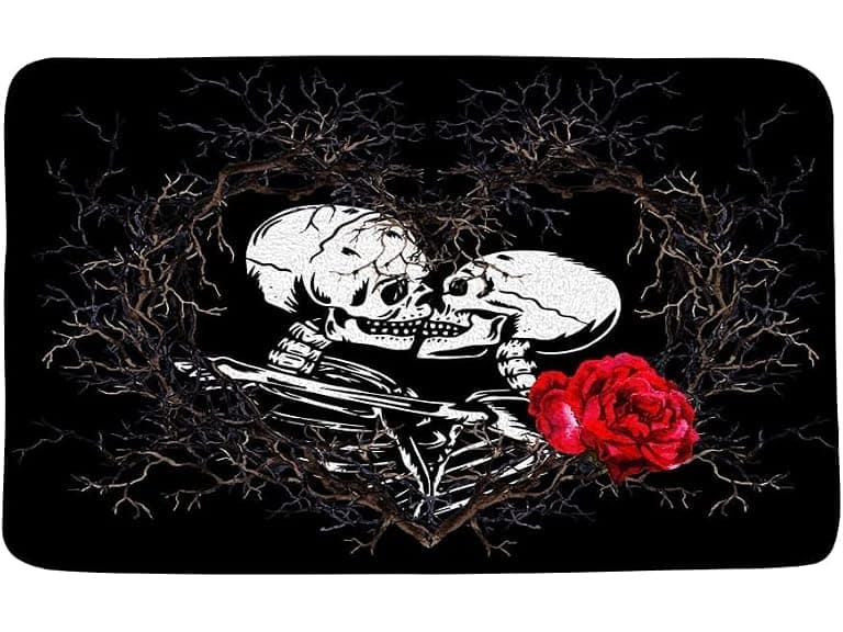Skull Couple Bath Mat Cute Skeleton Kiss - Image 1
