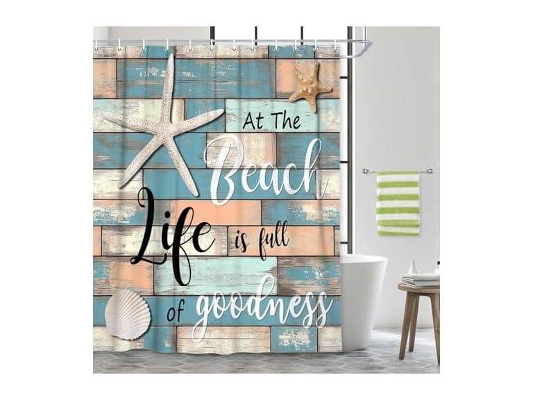 JAWO Beach Theme Stall Shower Curtain, Rustic - Image 1