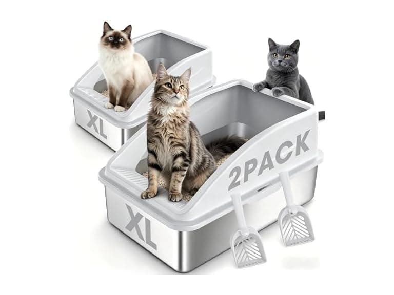 AIPERRO 2 Pack Stainless Steel Cat Litter Box - Image 1