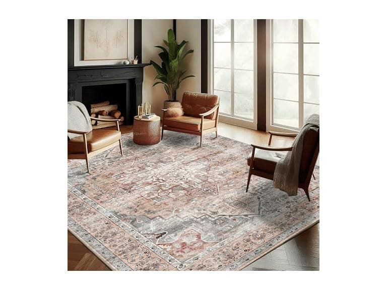 CHAMPLANT Red Retro Flowers Area Rug 9'x12' - Image 1