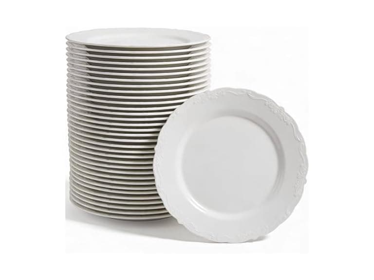 Fun Express Bulk Vintage Ivory Plastic Dinner Plates - Image 1
