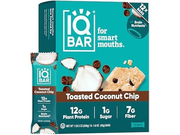 24CT IQBAR Clean Plant Protein Bars | Toasted Cocnut - Image 1