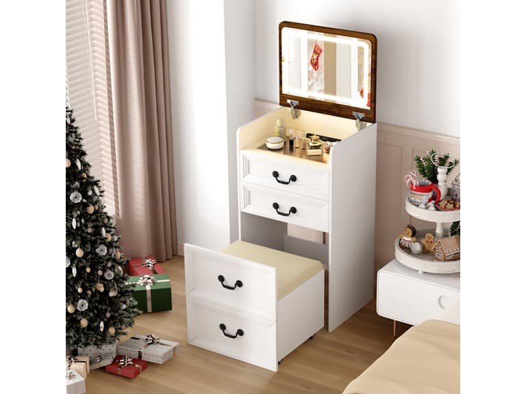 ChicFurnit 3-in-1 Makeup Vanity White - Image 1