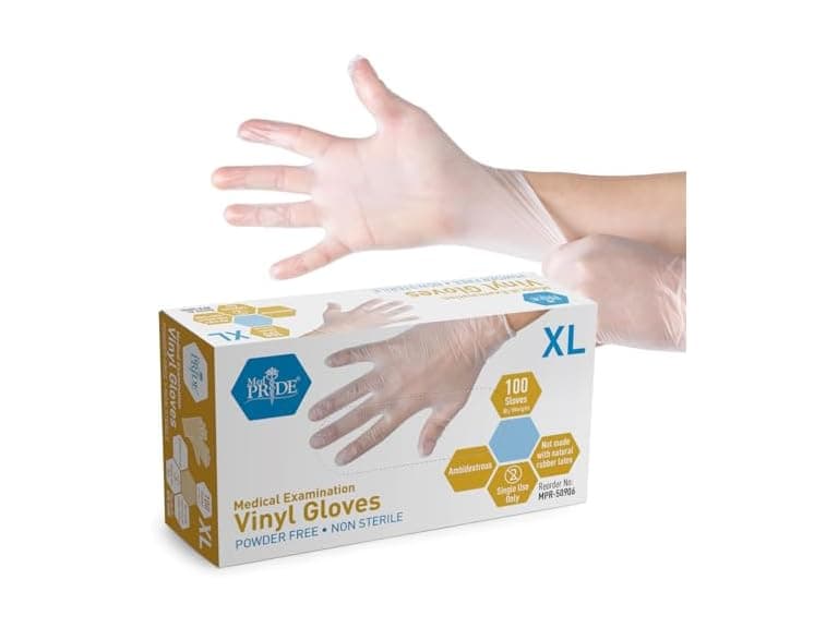 MED PRIDE Vinyl Exam Gloves XLarge 100ct - Image 1