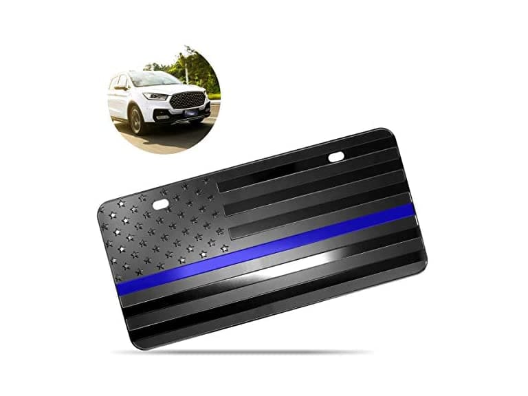 Zone Tech USA Flag Blue Line License Plate - Image 1