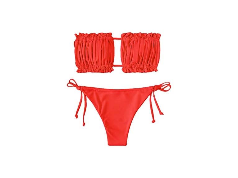 Floerns Women (S) Tie Back Ruched Bandeau B Bikini - Image 1