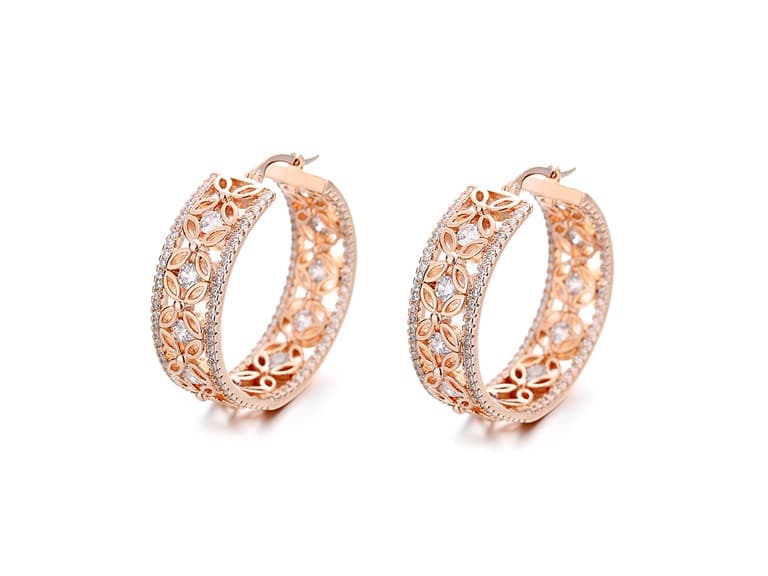 Filigree Flower Hoop Earrings Rose Gold - Image 1