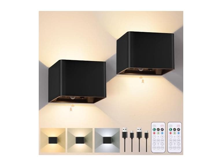 Yochoice Motion Sensor Wall Sconces, Black, 2PK - Image 1