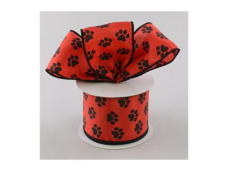 Craig Bachman 2.5" x 10yd Red Paw Print Satin - Image 1