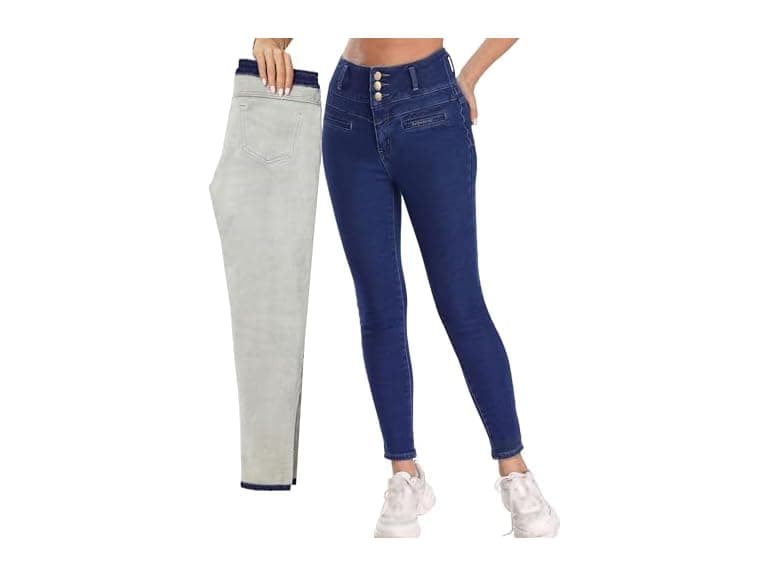 Heipeiwa Women (L) Fleece Lined Jeans Winter Jeans - Image 1