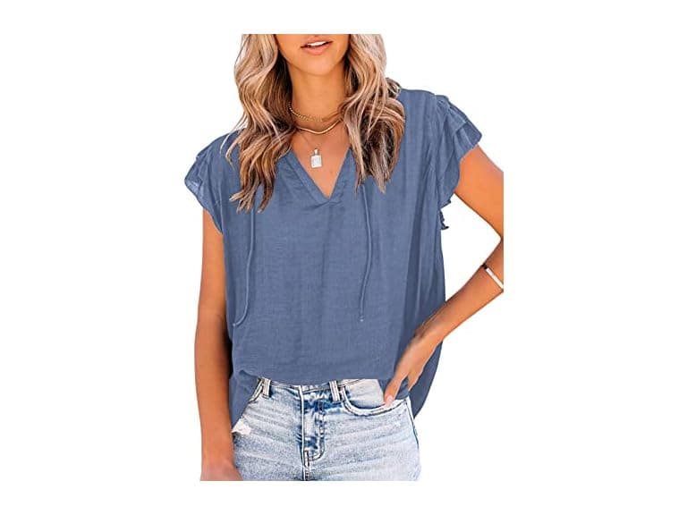Dokotoo Women (M) V Neck Boho Tops Blouses Shirts - Image 1