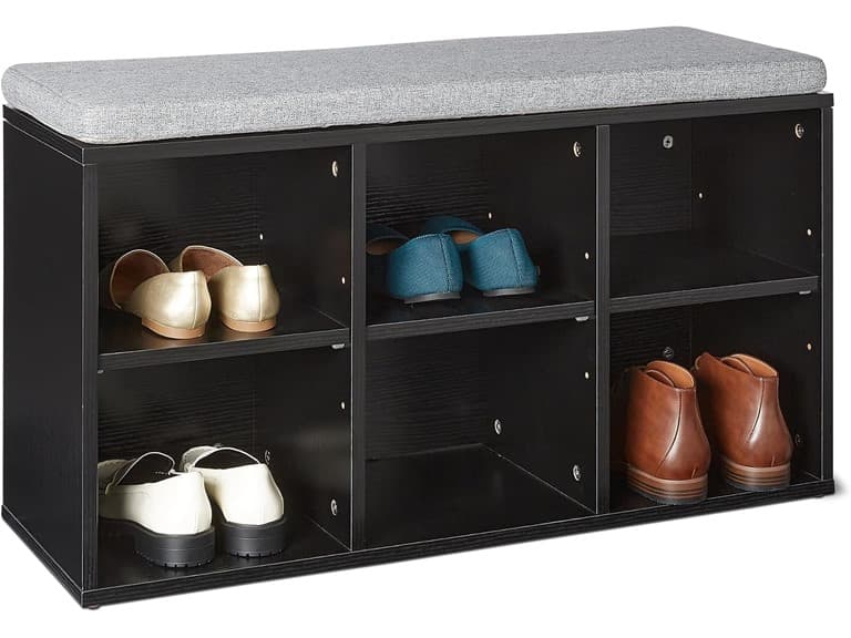Amazon Basics Shoe Bench 6 Cubbies Black - Image 1