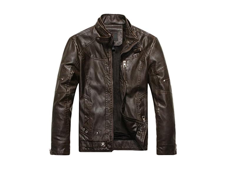 Chouyatou Men (S) Stand Collar Pu Leather Jacket - Image 1