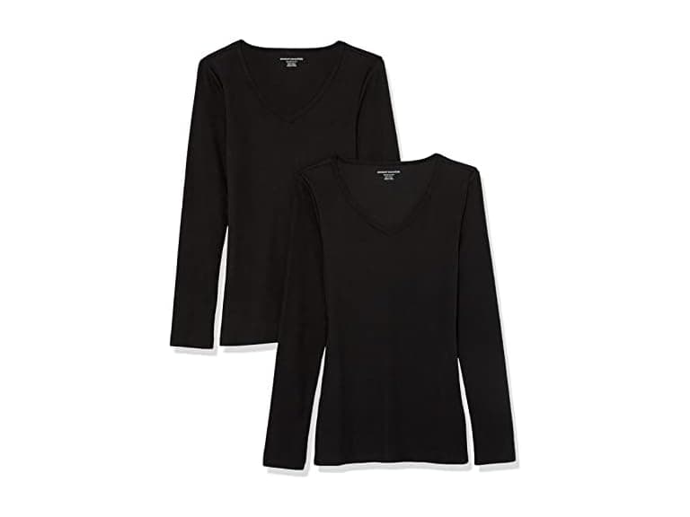 Amazon Essentials Women's V-Neck Knit Rib Shirts 2 Pk - Image 1
