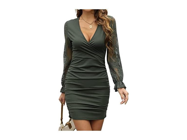 Lashbair Women (XL) Lace Long Sleeve Dress Green - Image 1