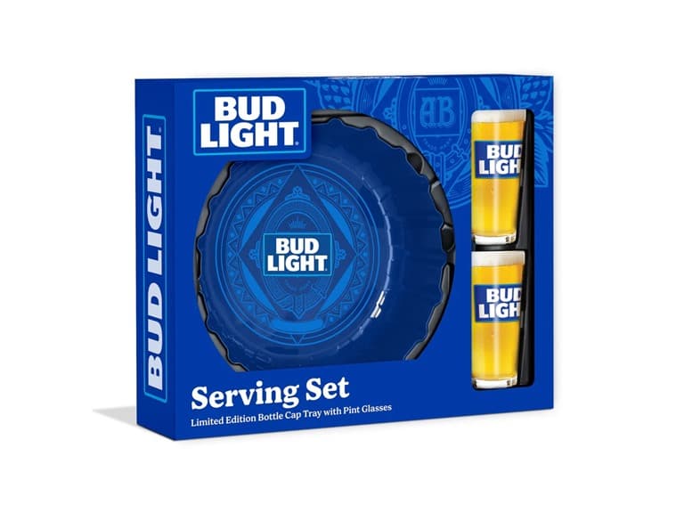 Bud Light Set w/ Bottle Cap Tray and Pint Glasses - Image 1