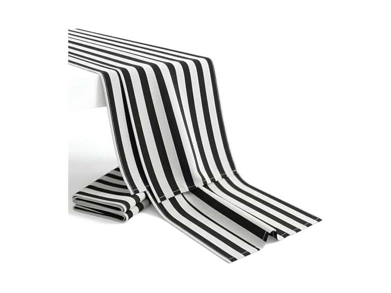 Black and White Table Runner (108 Inch Length) Striped - Image 1