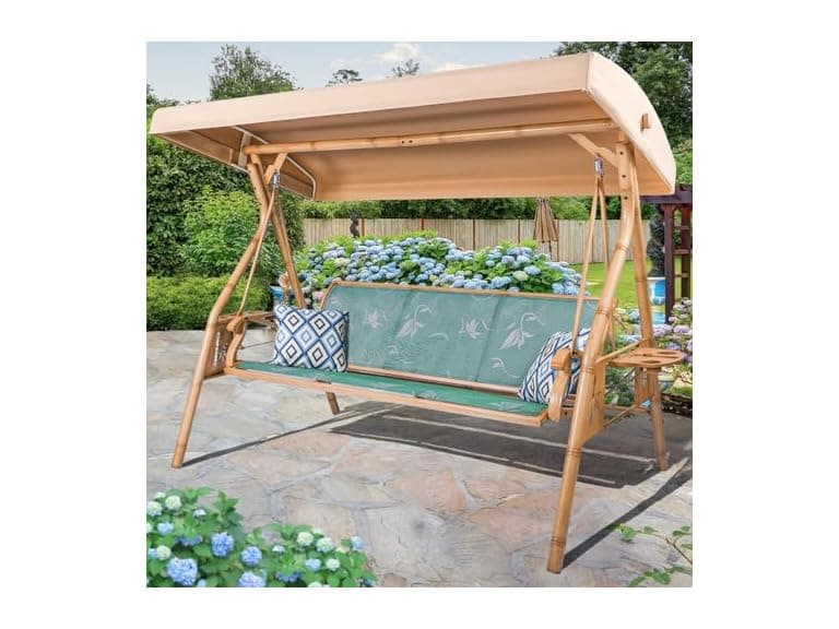 ZZW 8005 Textilene Patio Swing Bamboo-style Frame Green - Image 1