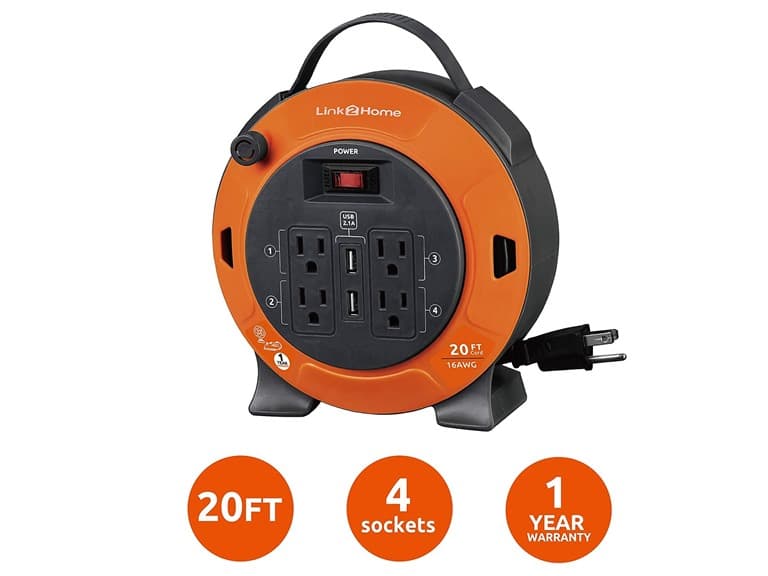 Link2Home 20' Extension Cord Reel with USB - Image 1