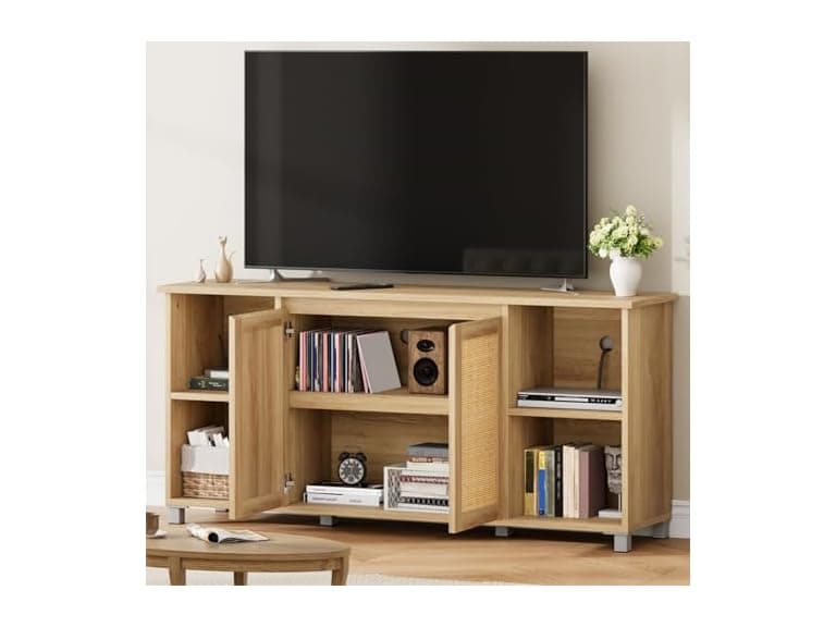 GarveeHome 70" TV Stand, Rattan, Natural - Image 1