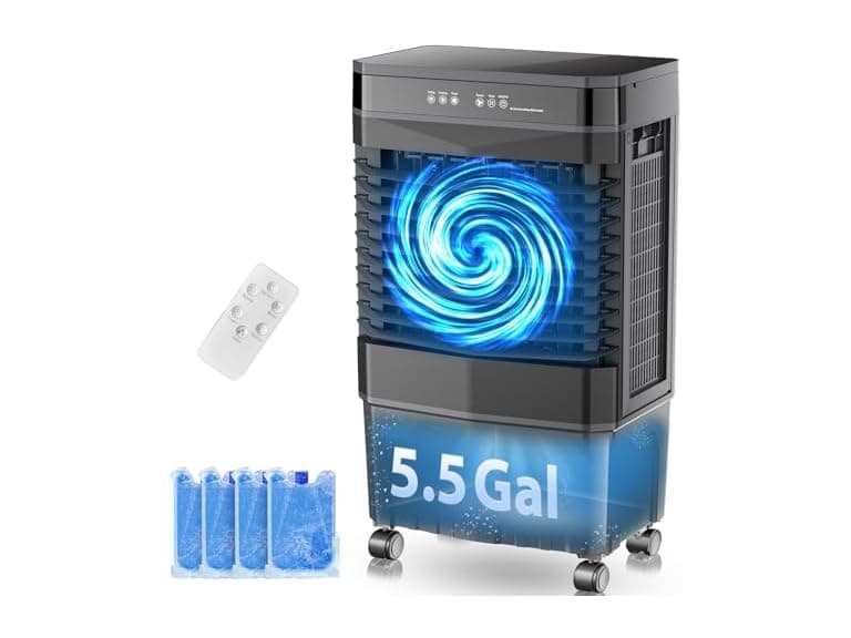 Auertech 5.5 Gal Swamp Cooler, 1800 CFM Evaporative Air Cooler with 3 Speeds, 12H Timer, 120°Oscillation, Windowless Room Cooling Fan with 4 Ice Packs, Portable Air Cooler for Indoor, Garage, Bedroom (Open Box) - Image 1