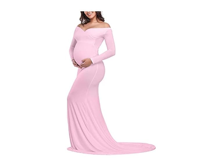 JustVH Women (M) Maternity Elegant Fitted V Dress - Image 1