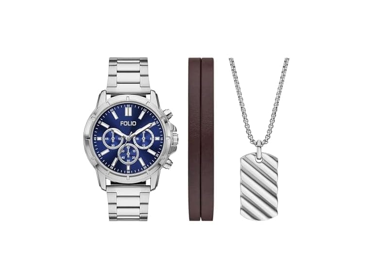Folio Men Three-Hand Silver-Tone Watch - Image 1