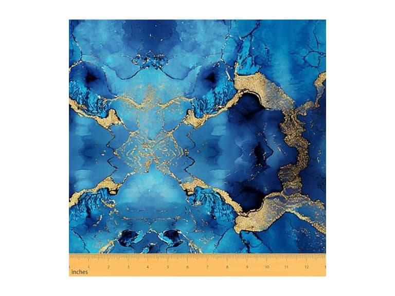 Erosebridal Blue Gold Upholstery Fabric, Marble - Image 1