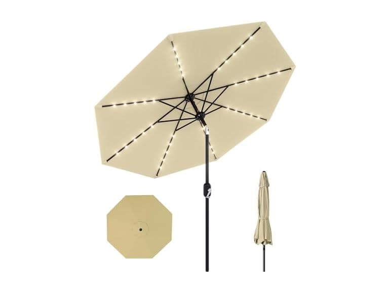GarveeLife 10 Ft Patio Umbrella with Solar Lights, Beige - Image 1