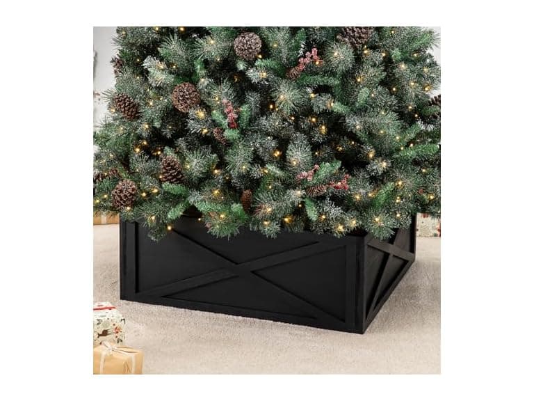 Glitzhome Christmas Tree Collar, 32" L Black Wooden - Image 1